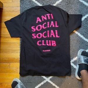 Anti Social Social Club x Playboy Black Tee with Pink Logo